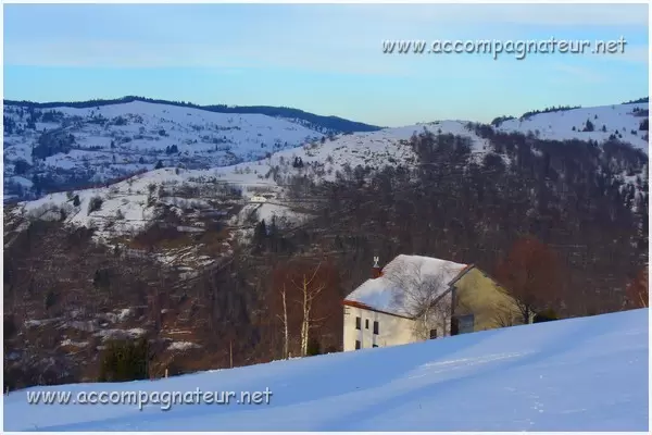 Tête et lac des Corbeaux en raquette à la Bresse Retour vers le col du Brabant